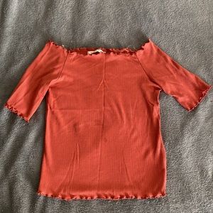 Peachy Off-the-Shoulder Ruffled Crop Top Size Medium